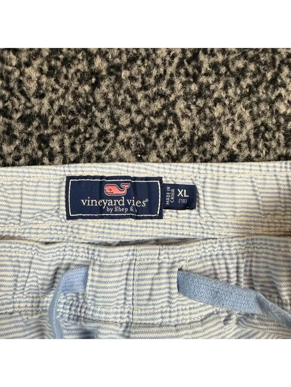 Vineyard Vines white with thin gray vertical stripes shorts, kids xl